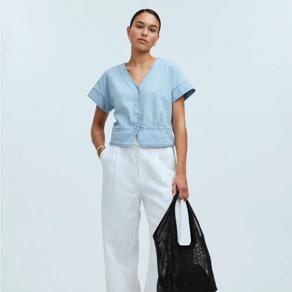 Madewell Light Blue V-Neck Button Front Top